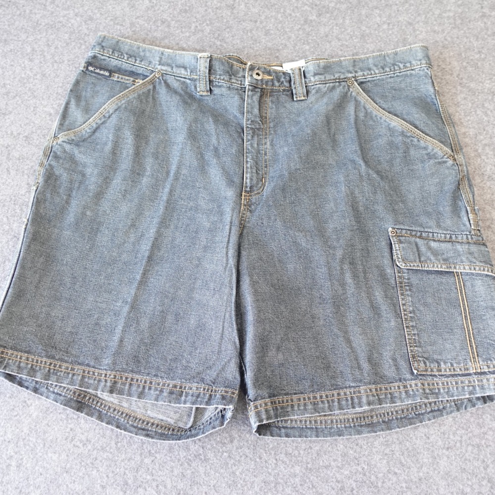 Columbia Mens 42 Blue Denim Carpenter Shorts AM4423 Utility Workwear Medium Wash